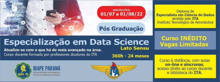 Últimos dias para realizar sua inscrição no processo seletivo do curso de especialização em data science!